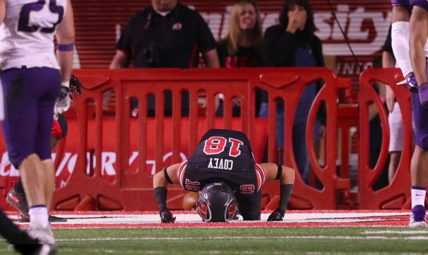 Utah Utes wide receiver Britain Covey (18) unable to make a catch near the goal line near the end o...