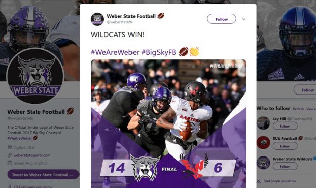 The Weber State football Twitter page celebrates the win over No. 3 Eastern Washington Saturday nig...