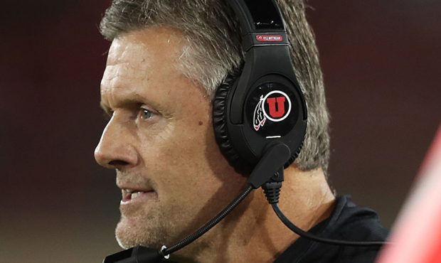Utah Utes head coach Kyle Whittingham watches from the sideline as Utah and Stanford play a footbal...