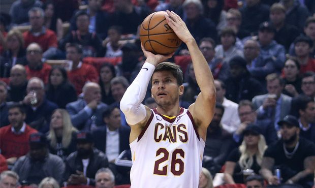 Kyle Korver #26 of the Cleveland Cavaliers shoots the ball in the first half of the NBA season open...