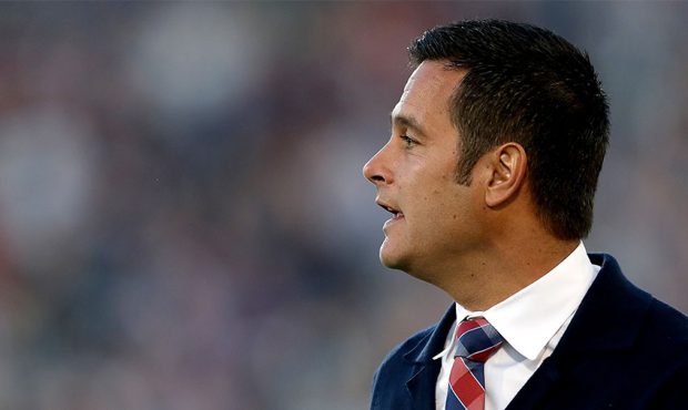 Head coach Mike Petke of Real Salt Lake watches from the sidelines as his team plays the Colorado R...