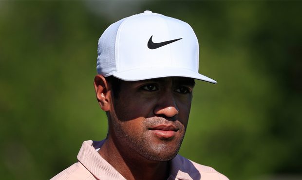 Tony Finau of the United States walks from the second tee during the third round of the Mayakoba Go...