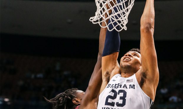 Brigham Young Cougars forward Yoeli Childs (23) dunks the ball agianst Alabama A&M Bulldogs guard G...
