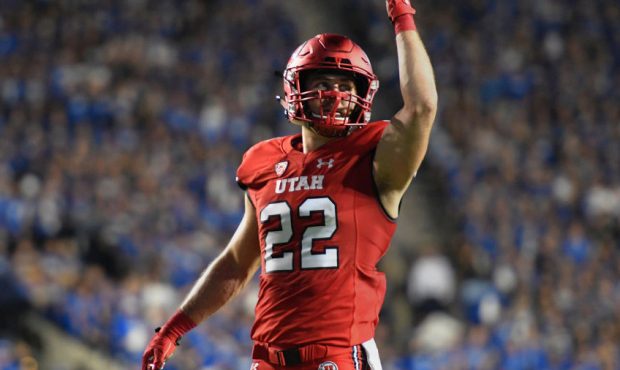 PROVO, UT - SEPTEMBER 9: Chase Hansen #22 of the Utah Utes gestures to the Utes fans in the first h...
