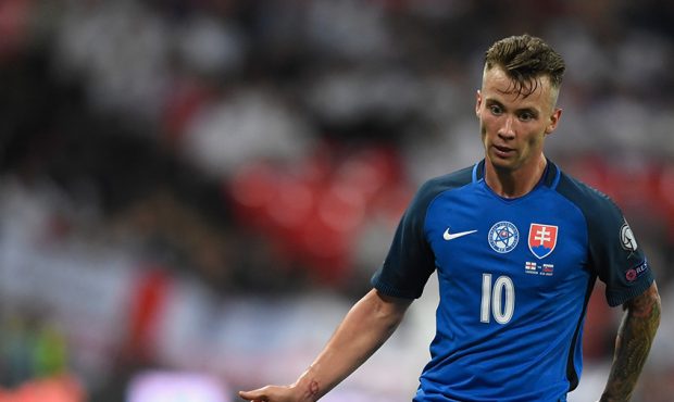 Albert Rusnak of Slovakia in action during the FIFA 2018 World Cup Qualifier between England and Sl...