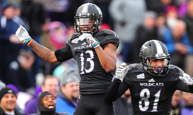 Weber State Wildcats wide receiver Isiah Jackson (81) celebrates his touchdown against the Southeas...