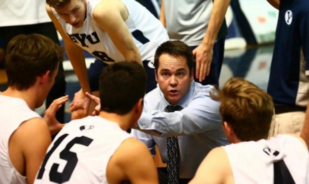 Shawn Olmstead (center) talks with his team during a match. BYU releases its men's volleyball 2019 ...