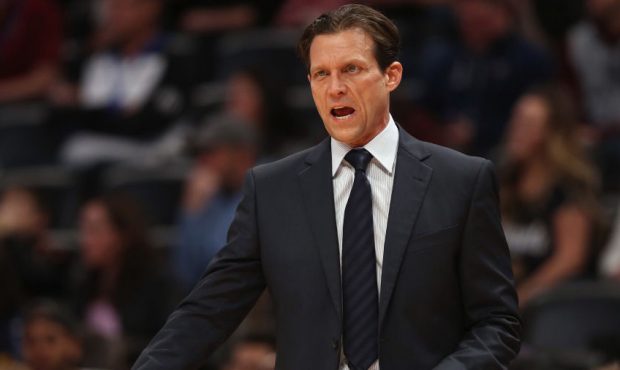 Head coach Quin Snyder of the Utah Jazz shouts instructrions to his team as they play the Denver Nu...