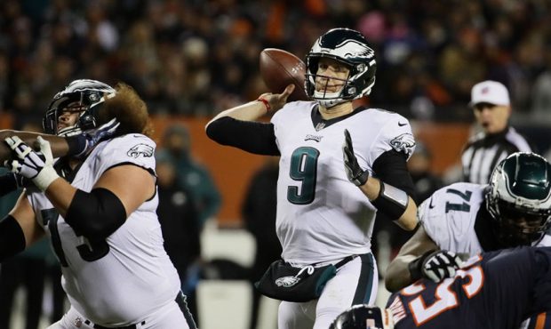 Nick Foles #9 of the Philadelphia Eagles passes against the Chicago Bears in the third quarter of t...