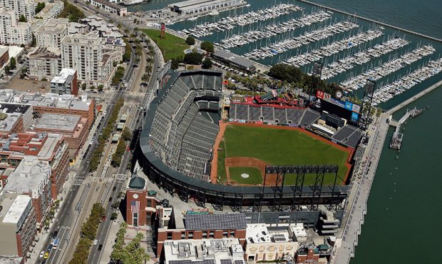 An aeriel view of AT&T Park on September 7, 2013 in San Francisco, California. (Photo by Ezra Shaw/...
