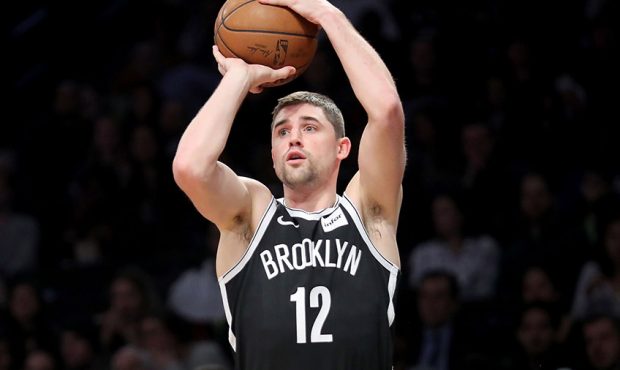 Joe Harris #12 of the Brooklyn Nets takes a shot against the Miami Heat in the first quarter during...