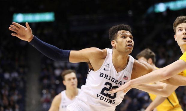 Brigham Young Cougars forward Yoeli Childs (23) waits for a pass in Provo on Thursday, Feb. 21, 201...