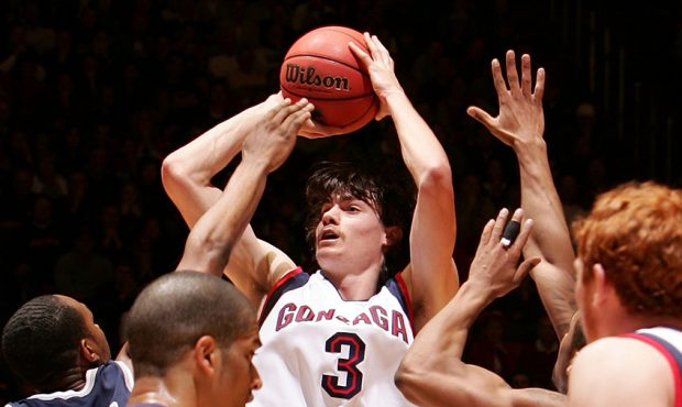 Adam Morrison #3 of the Gonzaga Bulldogs attempts a shot against the Xavier Musketeers during the F...