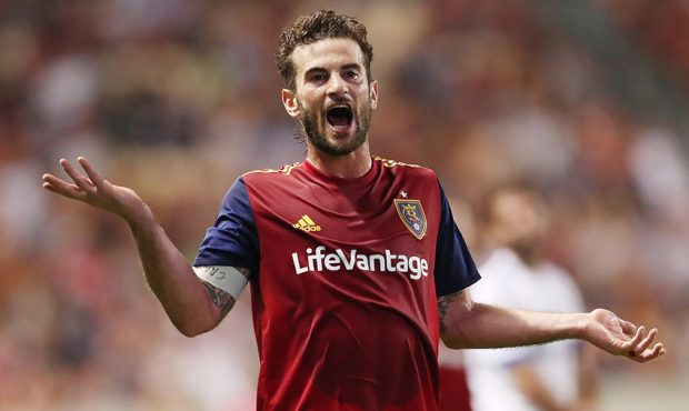 Real Salt Lake midfielder Kyle Beckerman (5) protests a call in Sandy on Saturday, Aug. 11, 2018. R...