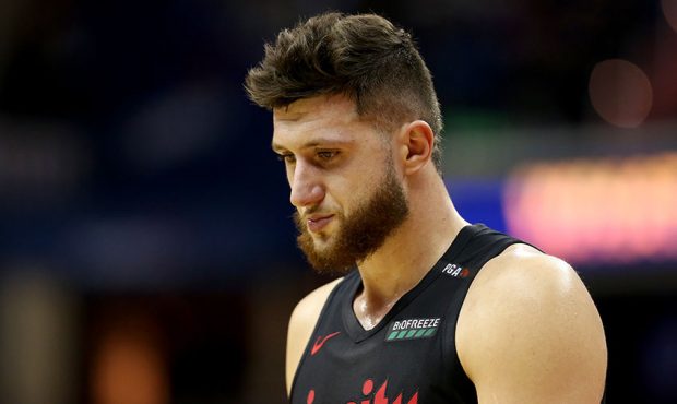 Jusuf Nurkic #27 of the Portland Trail Blazers looks on during the first half against the Washingto...