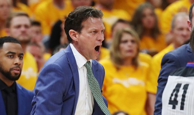 Utah Jazz head coach Quin Snyder yells at the ref and is called for a technical during the NBA play...