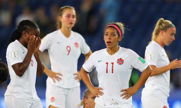Desiree Scott of Canada looks dejected following her sides defeat in the 2019 FIFA Women's World Cu...