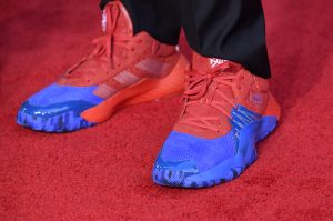 Adidas D.O.N. Issue #1 shoes worn by Donovan Mitchell at the Premiere Of Sony Pictures' "Spider-Man Far From Home" at TCL Chinese Theatre on June 26, 2019 in Hollywood, California. (Photo by Frazer Harrison/Getty Images)