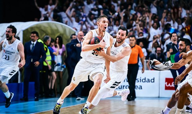 Jaycee Carroll, #20 guard of Real Madrid celebrates the victory during the final of the Liga ACB ma...