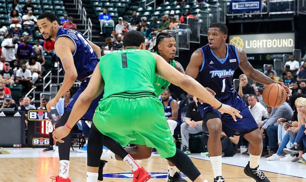 Joe Johnson of the Triplets in action against the Aliens during Week One of the BIG3 three on three...