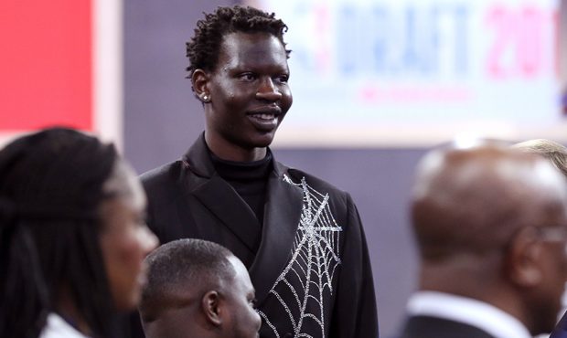 NBA Prospect Bol Bol looks on before the start of the 2019 NBA Draft at the Barclays Center on June...