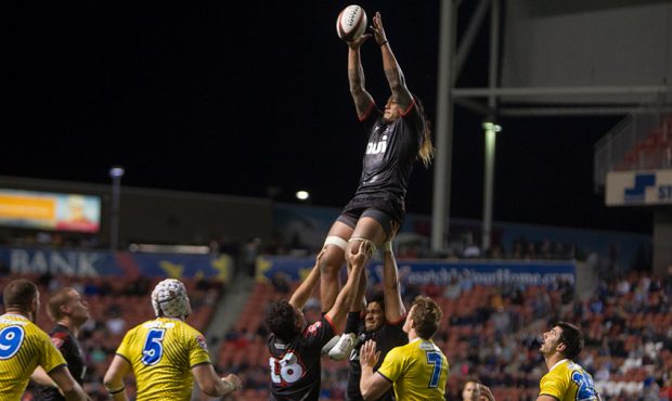 Warriors forward Lance Williams is boosted in the air on a throw-in during a rugby match. (Jacob Wi...