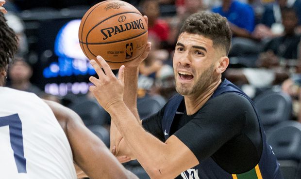 Utah Jazz forward Georges Niang passes during a Summer League game against the Memphis Grizzlies at...