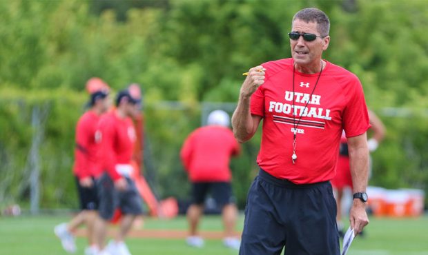 University of Utah offensive coordinator Andy Ludwig during fall camp. (Photo courtesy of Utah Athl...