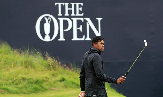 Tony Finau of the USA reacts on the 18th green during the final round of the 148th Open Championshi...