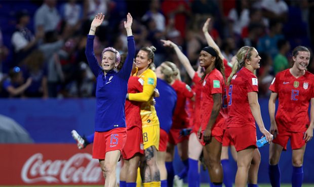 Megan Rapinoe of the USA shows appreciation to the fans after the 2019 FIFA Women's World Cup Franc...