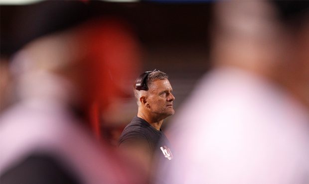 SALT LAKE CITY, UT - OCTOBER 7: Head coach of the Utah Utes Kyle Whittingham watches from the sidel...
