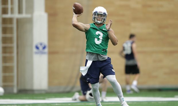 #3 Jaren Hall on the first day of fall football camp for BYU. (Photo: BYU Photo)...