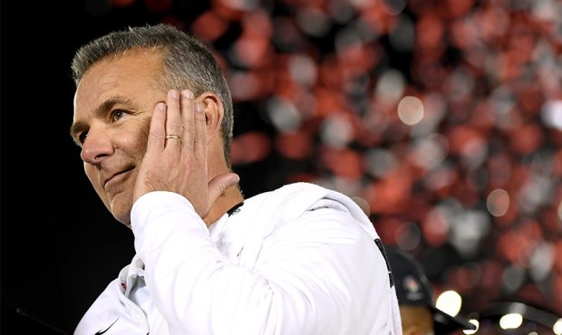 Ohio State Buckeyes head coach Urban Meyer celebrates winning the Rose Bowl Game presented by North...