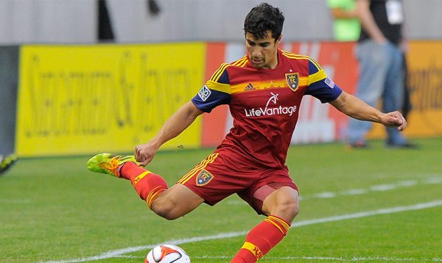 Tony Beltran #2 of Real Salt Lake kicks the ball during their game against the Portland Timbers at ...