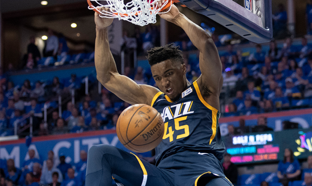 Jazz Guard Donovan Mitchell Leaps For Two-Handed Dunk Against 76ers
