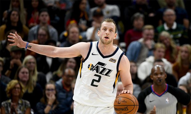 Joe Ingles #2 of the Utah Jazz in action during a opening night game against the Oklahoma City Thun...