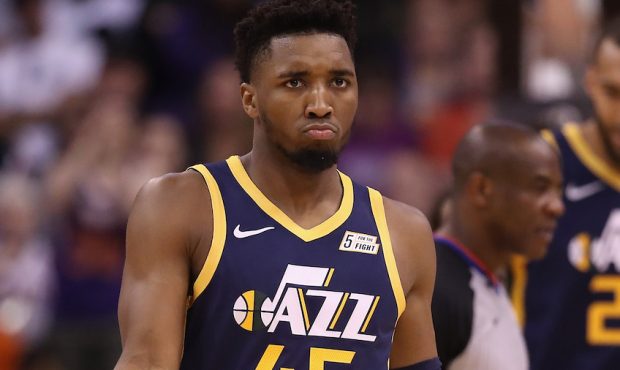 Donovan Mitchell #45 of the Utah Jazz  (Photo by Christian Petersen/Getty Images)...