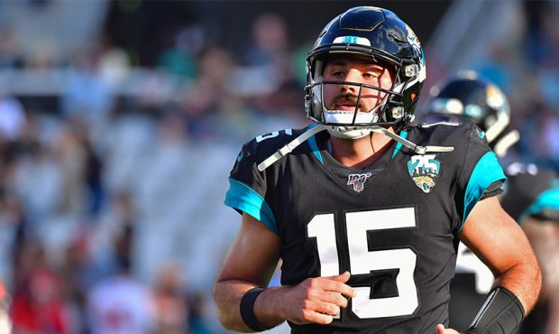 Gardner Minshew #15 of the Jacksonville Jaguars runs off the field after a turn over on downs durin...
