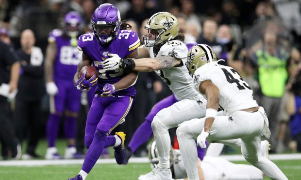 Dalvin Cook #33 of the Minnesota Vikings carries the ball during the first half against the New Orl...