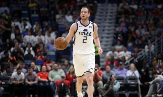 Joe Ingles #2 of the Utah Jazz drives the ball up the court against the New Orleans Pelicans at Smo...