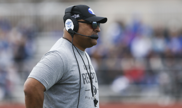 BYU coach Kalani Sitake watches his team scrimmage during spring game in Provo on Saturday, March 2...