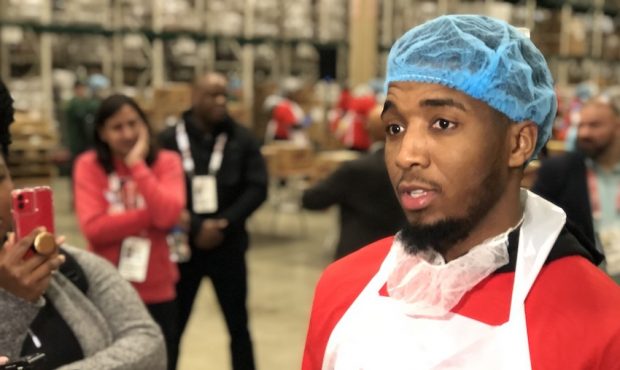Donovan Mitchell at the Chicago Food Depository for NBA All-Star Weekend...