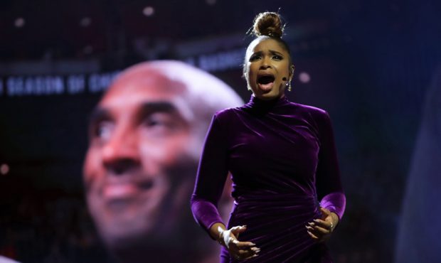 Jennifer Hudson performs a tribute to Kobe Bryant before the 69th NBA All-Star Game at the United C...