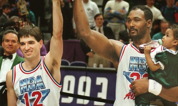 John Stockton - Karl Malone - Utah Jazz - 1993 NBA All-Star Game Co-MVPs...