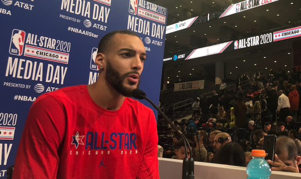 Rudy Gobert speaks to the Media at NBA All-Star Practice (Ben Anderson, KSL Sports)...