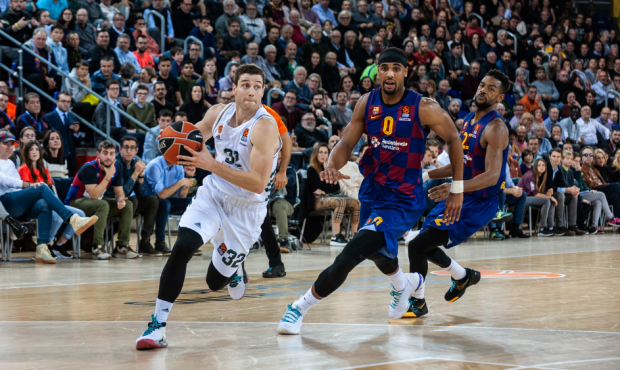 Jimmer Fredette and Brandon Davies during the match between FC Barcelona and Panathinaikos BC, corr...