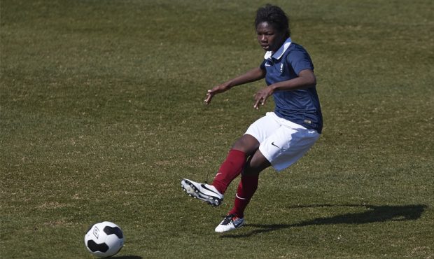 Aminata Diallo of France with the ball during the U-19 friendly match between England and France at...