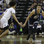 LAS VEGAS, NEVADA - MARCH 07: Diogo Brito #24 of the Utah State Aggies advances the ball against the Utah State Aggies during the championship game of the Mountain West Conference basketball tournament at the Thomas & Mack Center on March 7, 2020 in Las Vegas, Nevada. (Photo by Joe Buglewicz/Getty Images)