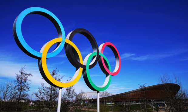 Olympic Rings near Queen Elizabeth Olympic Park in London...
