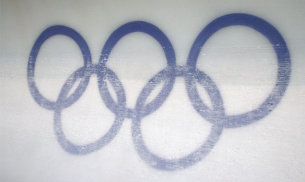 PARK CITY, UTAH - FEBRUARY 14: The Olympic Rings logo in the ice from the men's 2-man bobsled cours...